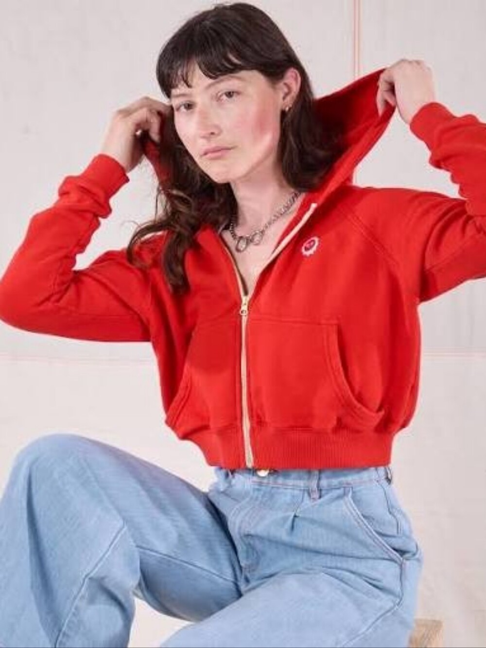 Big Bud Press sz XXS Cropped Zip Hoodie in Mustang Red